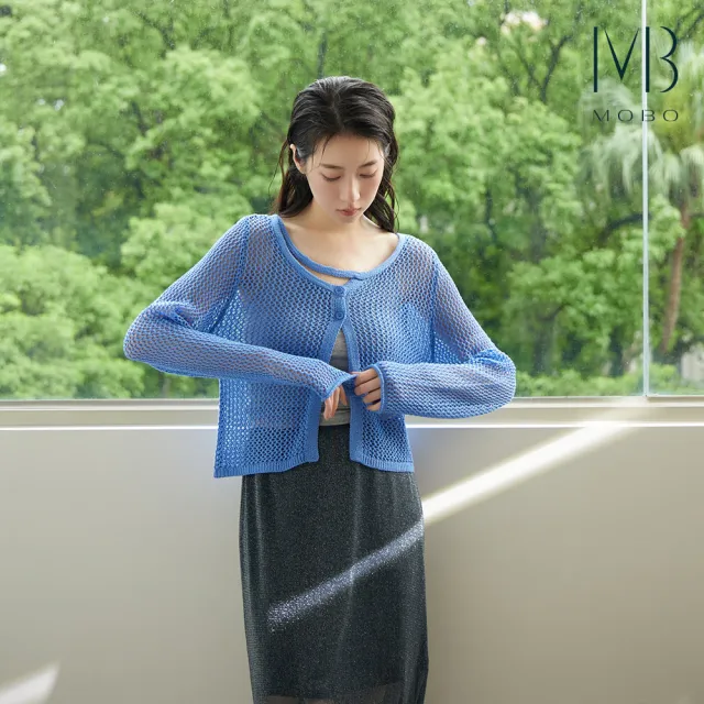 【MO-BO】鏤空扣帶針織外套