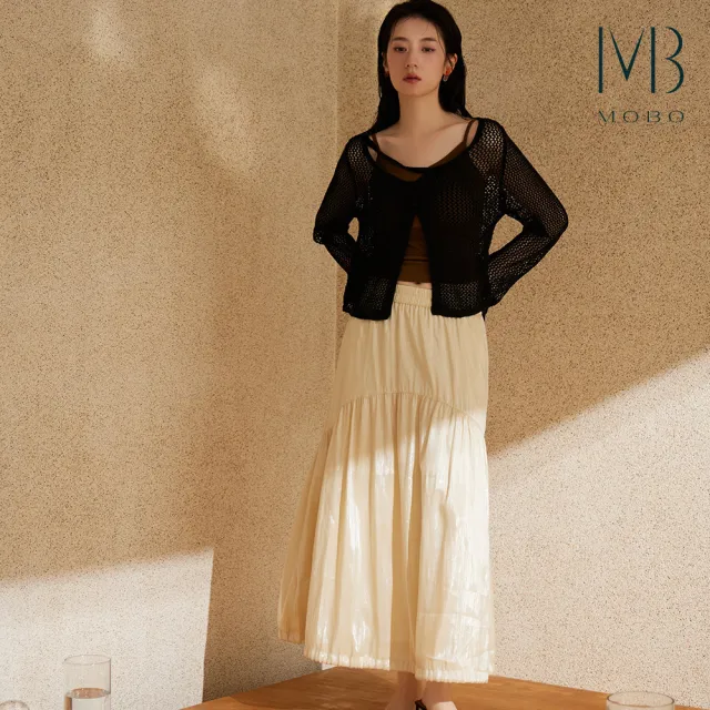 【MO-BO】鏤空扣帶針織外套