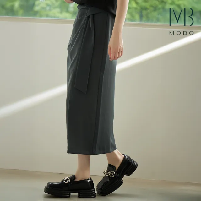 【MO-BO】氣質開衩設計打褶長裙