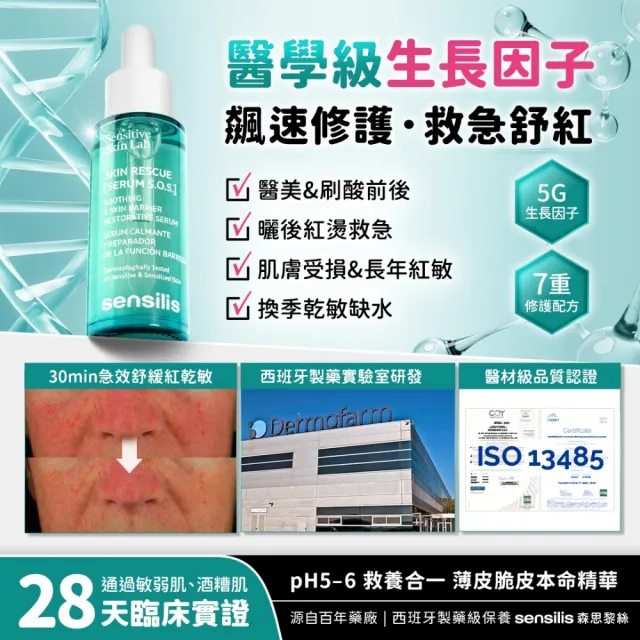 【sensilis 森思黎絲】SOS急效舒緩修護精華30ml+杜鵑花酸煥膚精華100ml(B5/傳明酸/壬二酸/敏感肌煥膚)
