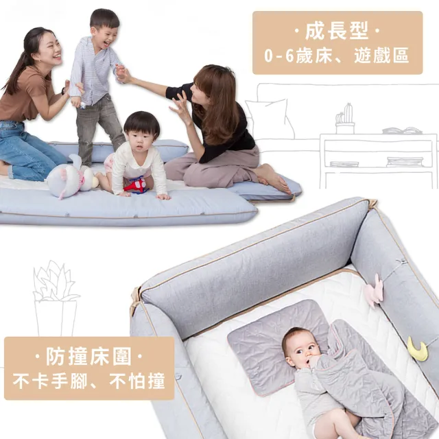 【gunite】多功能第三代落地式沙發嬰兒陪睡床0-6歲+屋頂組(北歐灰)