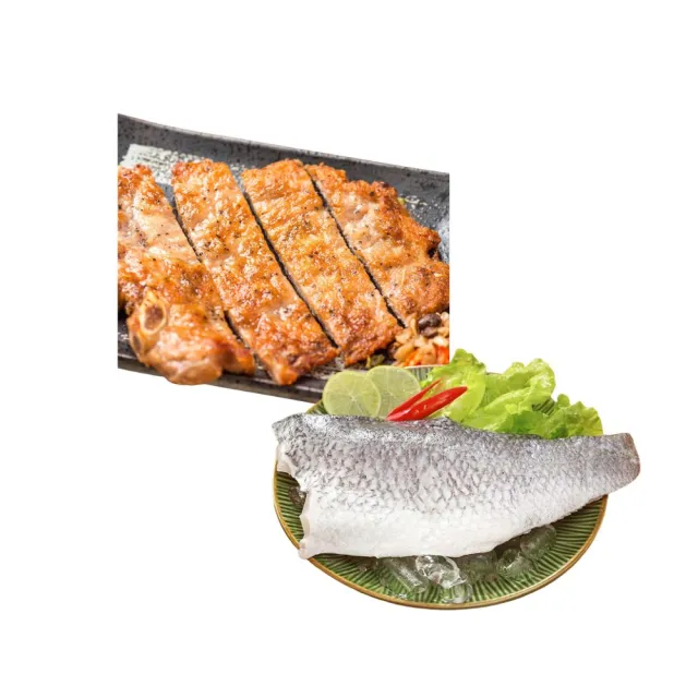 【鮮食家】買2送一 金園排骨×鱸好家　厚切排骨4片+去刺金目鱸魚排4片