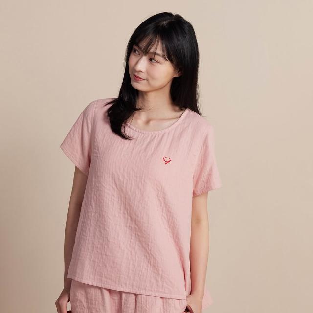 【YVONNE 以旺傢飾】雙層紗繡花短袖上衣-薔薇粉