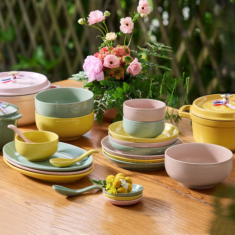 【STAUB】自然秘境陶瓷餐碗盤餐具10件組-豆沙粉/莫蘭迪綠/檸檬黃3色任選(德國雙人牌集團官方直營)