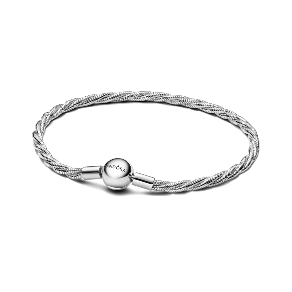 【Pandora 潘多拉】Pandora 圓形鏈扣扭紋蛇鏈(925銀)-飾品/情人節禮物/生日禮/純銀