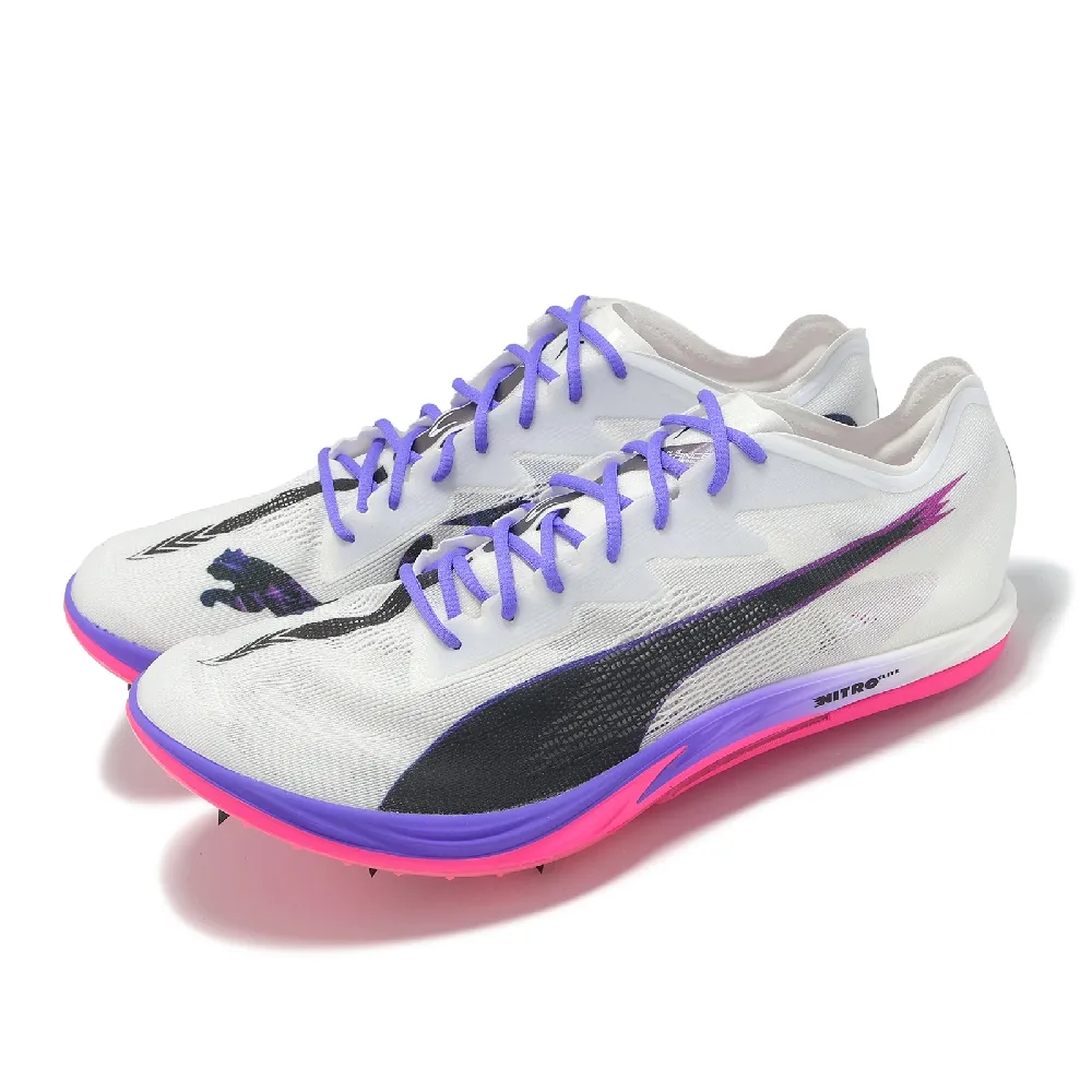 【PUMA】田徑釘鞋 Long Distance Nitro Elite 3 男鞋 白 紫 可拆式鞋釘 長距離(312330-01)