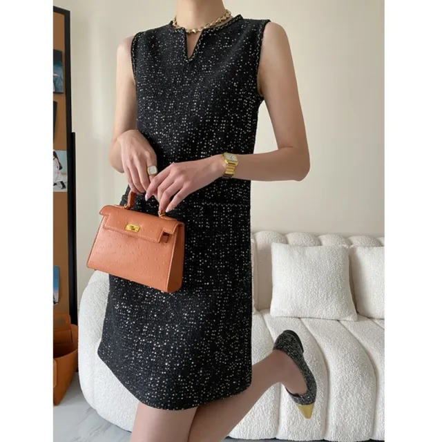 【巴黎精品】極速出貨 洋裝連身短裙(無袖小香風亮片背心裙女裙子2色a1fz32 2G)