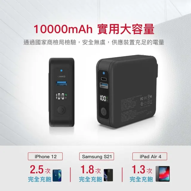 【Gigastone 立達國際】4合1 Qi無線旅充行動電源10000mAh QP-10200B+60W C to C快充線(支援iPhone17快充)