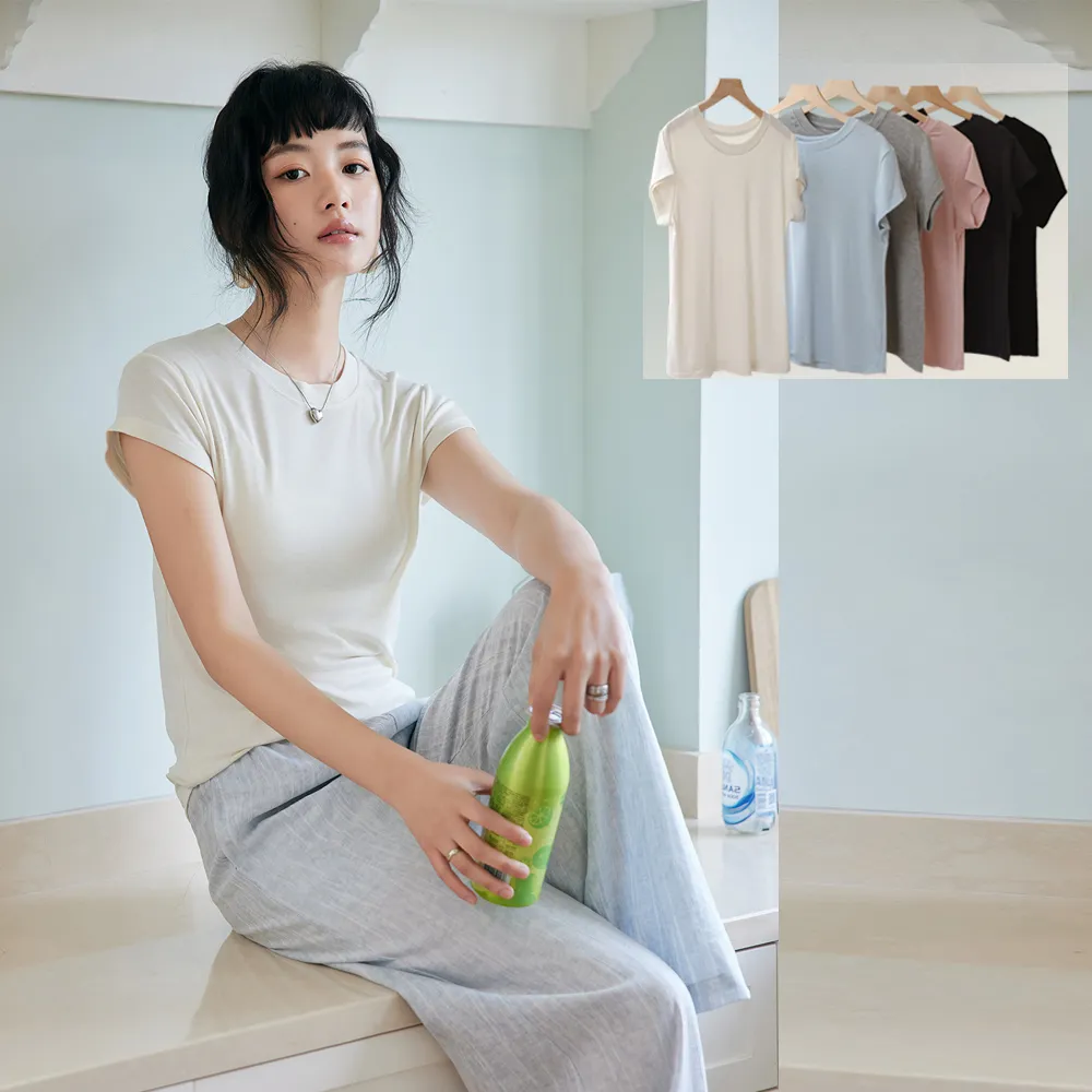 【BODYAIR】小袖子圓領天絲羊毛上衣(T恤.襯衣.鬆軟.CASUAL)