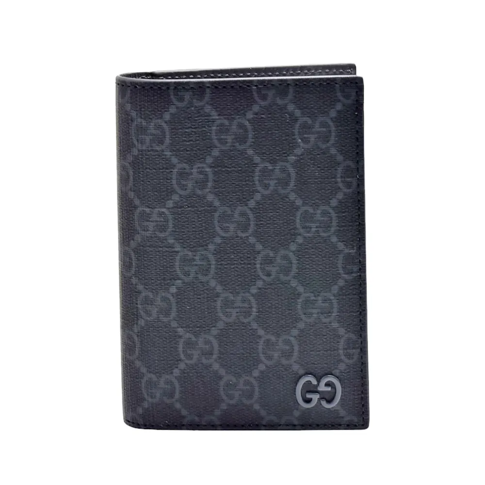 【GUCCI 古馳】經典GG Supreme帆布牛皮襯裡護照夾(黑色795229-FACQC-1048)