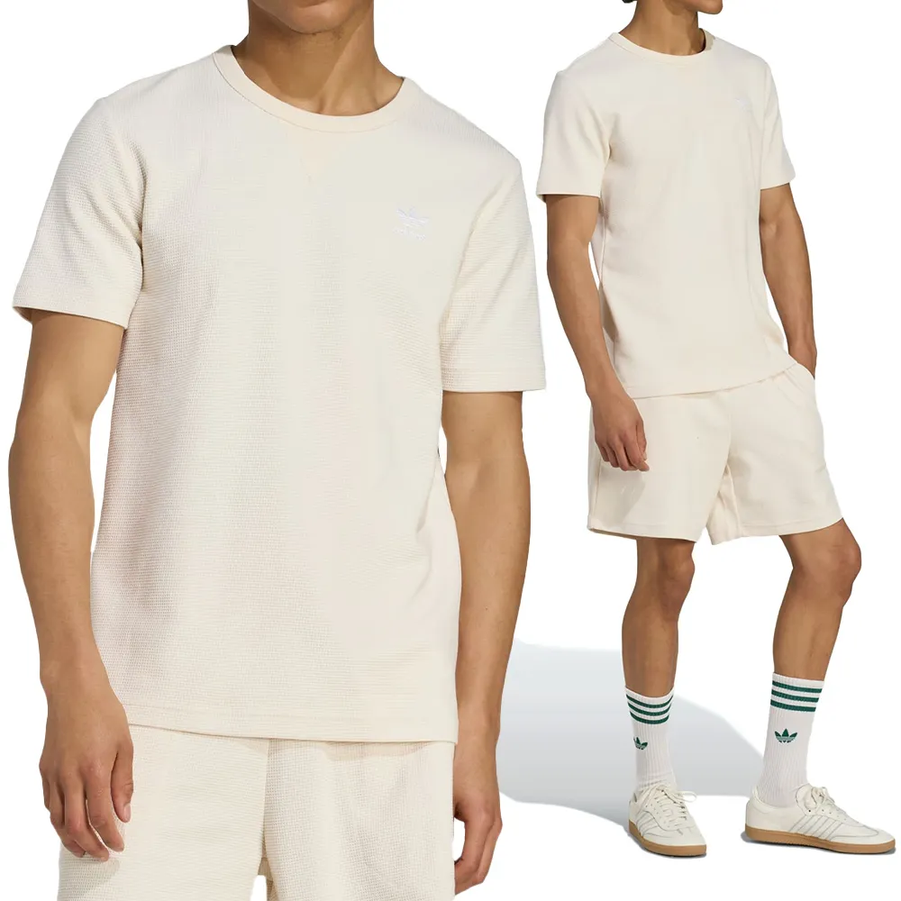【adidas 愛迪達】ESS W TEE 男款 米白色 圓領  運動 休閒 短袖 JW3514