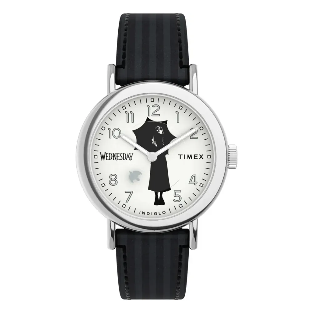 【TIMEX】天美時 x Wednesday 37毫米 熱門影集《星期三》聯名 暗黑風格腕錶 白x黑 TXTW2Y19400