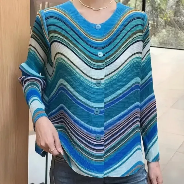 【巴黎精品】多款三宅風皺褶衣服褶皺上衣(時尚印花褶皺短袖上衣高級感襯衫摺衣折衣5色k2ba77 B)
