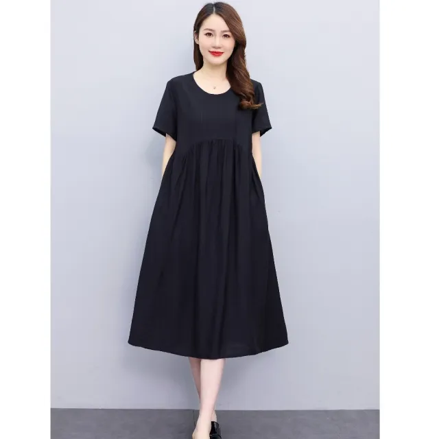 【巴黎精品】多款KC精品 連身洋裝印花連身裙長裙短袖A字裙子寬鬆顯瘦連衣裙大尺碼女裝(夏季純色k2bc32 B)