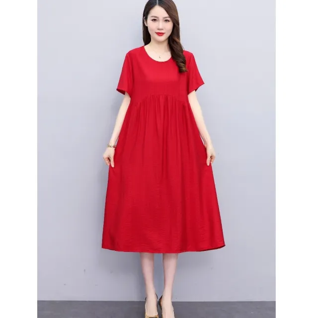 【巴黎精品】多款KC精品 連身洋裝印花連身裙長裙短袖A字裙子寬鬆顯瘦連衣裙大尺碼女裝(夏季純色k2bc32 B)