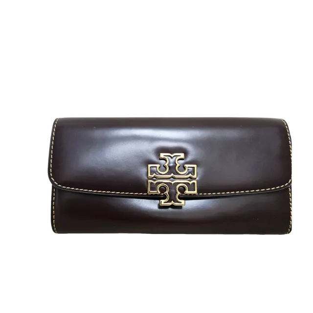 【TORY BURCH】Tb 專櫃 BRITTEN 鏤空LOGO亮面皮革磁釦翻蓋信封式長夾禮盒組送禮原廠紙袋