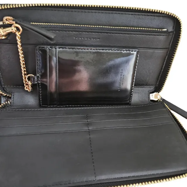 【TORY BURCH】TB EMERSON 金字LOGO亮面拉鍊手掛長夾禮盒組送禮原廠紙袋