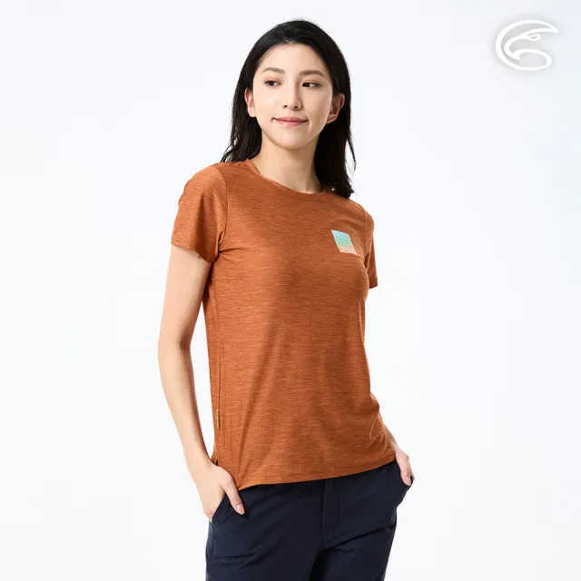【ADISI】女浪花洞洞短袖圓領透氣圖T AL2611031 野栗棕 M-2XL｜透氣 吸濕排汗 快乾 輕量 彈性 排汗衣