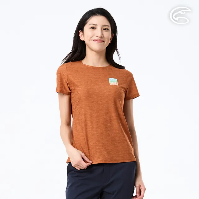 【ADISI】女浪花洞洞短袖圓領透氣圖T AL2611031 野栗棕 M-2XL｜透氣 吸濕排汗 快乾 輕量 彈性 排汗衣