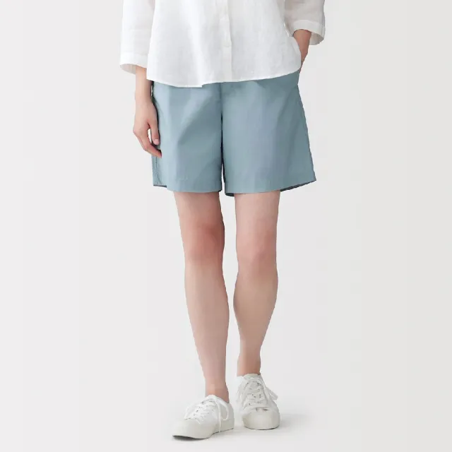 【MUJI 無印良品】女水洗平織布短褲(黑色/米色/卡其/煙燻粉/淺藍/暗藍)