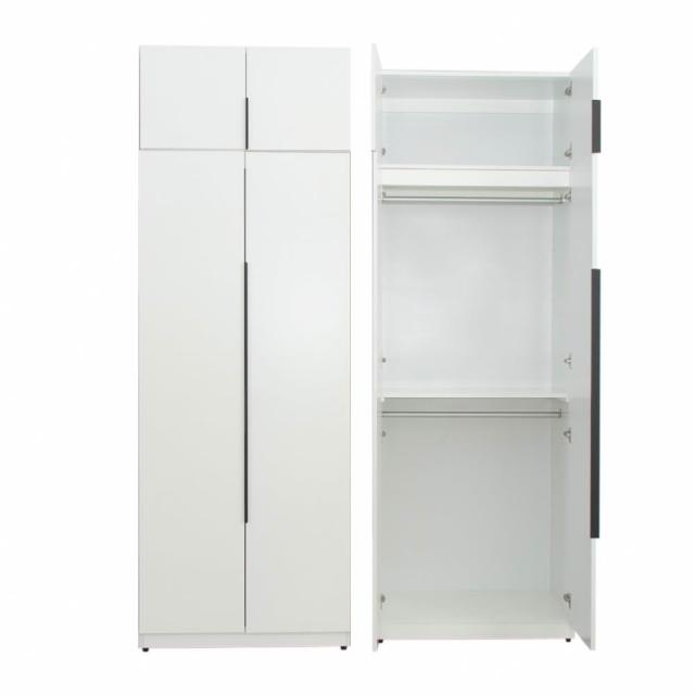 【IDEA】MIT雪白木質80cm雙桿衣櫃/衣櫥/組合櫃/拉門衣櫃(側邊櫃/棉被櫃)