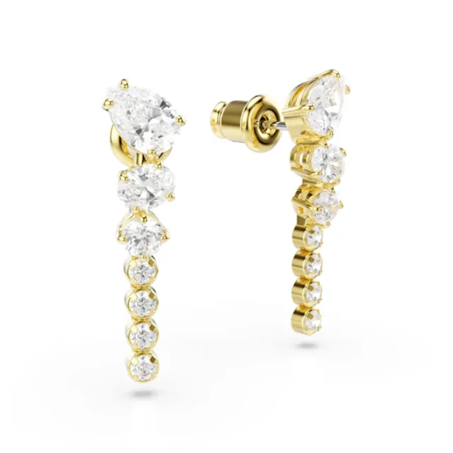 【SWAROVSKI 施華洛世奇】官方直營 Mesmera 水滴形耳環 混合式切割 白色 鍍白金色 | 5747936