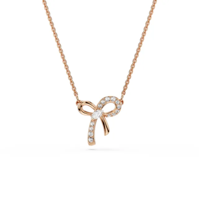【SWAROVSKI 施華洛世奇】官方直營 Hyperbola 蝴蝶結鏈墜 鍍玫瑰金色 千金風天花板 法式浪漫 | 5753329