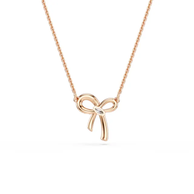 【SWAROVSKI 施華洛世奇】官方直營 Hyperbola 蝴蝶結鏈墜 鍍玫瑰金色 千金風天花板 法式浪漫 | 5753329