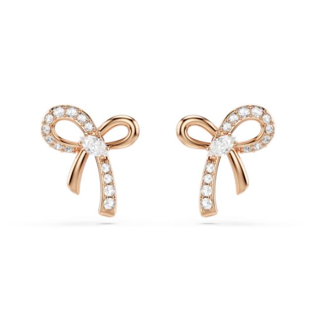【SWAROVSKI 施華洛世奇】官方直營 Hyperbola 蝴蝶結耳釘 鍍玫瑰金色 千金風天花板 | 5753335 新品