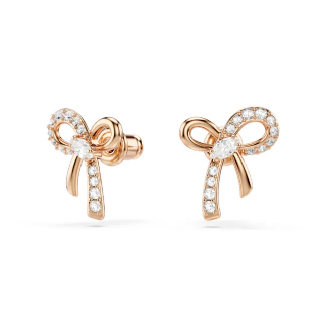 【SWAROVSKI 施華洛世奇】官方直營 Hyperbola 蝴蝶結耳釘 鍍玫瑰金色 千金風天花板 法式浪漫 | 5753335