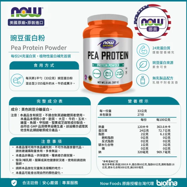 【NOW 娜奧】豌豆蛋白粉907g-Now Foods