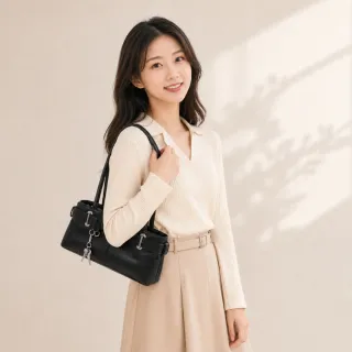 【EMMA SUE】雙11 韓系單肩包 復古風 百搭黑色 小眾設計 個性女包 腋下斜背包 法棍包 單肩包 潮 