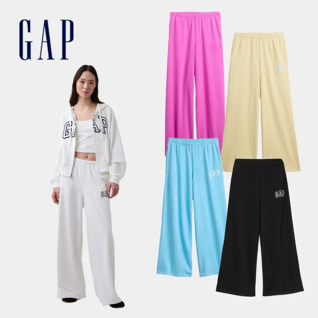 【GAP】Gap Logo法式毛圈布寬腿慢跑褲-多色任選(887992)