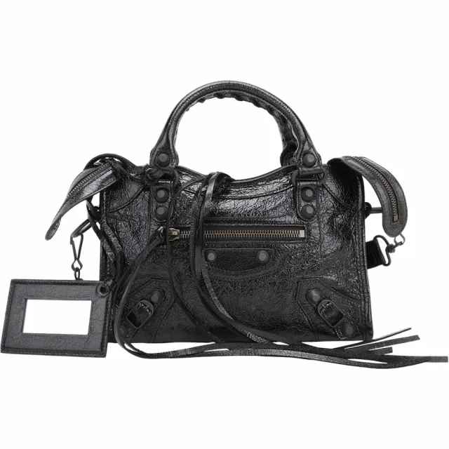 【Balenciaga 巴黎世家】Le City 迷你型 Arena揉製羊皮手提/斜背機車包(黑色)