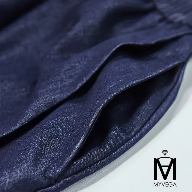 【MYVEGA 麥雪爾】MA萊賽爾鬆緊腰輕薄仿牛仔八分裙-深藍(女下身/長裙/牛仔裙)