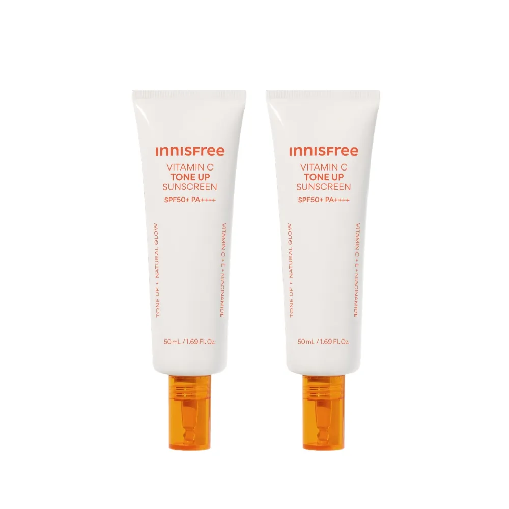 【innisfree】買1送1★維他命C亮白潤色防曬霜 SPF50+ PA++++ 50ml(2入組 / 潤色提亮、抗光老化)