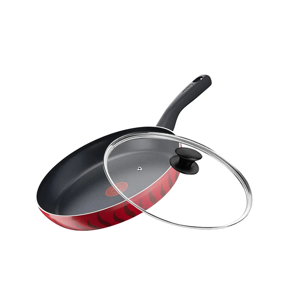 【Tefal 特福】法國製火焰系列28CM不沾鍋平底鍋+玻璃蓋