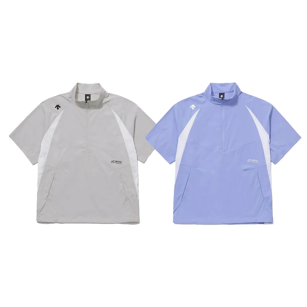 【DESCENTE】迪桑特 BTF TEAM 男士 英國鐵人三項隊聯名款 上衣 短袖運動外套(灰色/藍色)