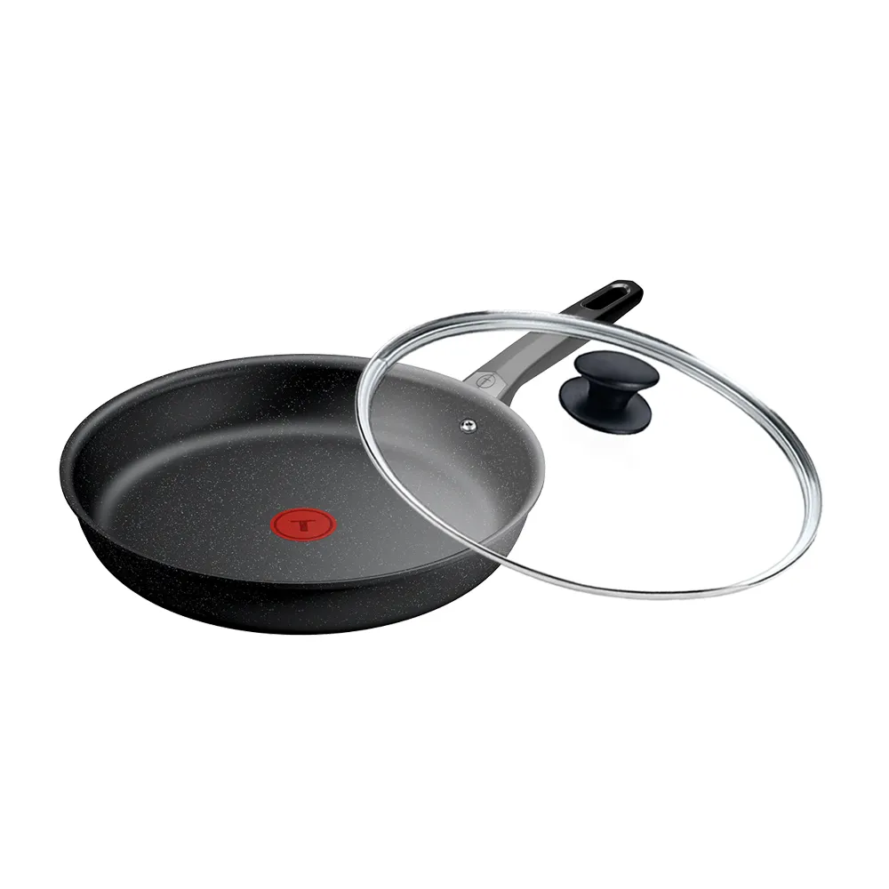 【Tefal 特福】法國製 精焠系列30cm不沾鍋平底鍋+玻璃蓋(不挑爐具、IH爐可用鍋)