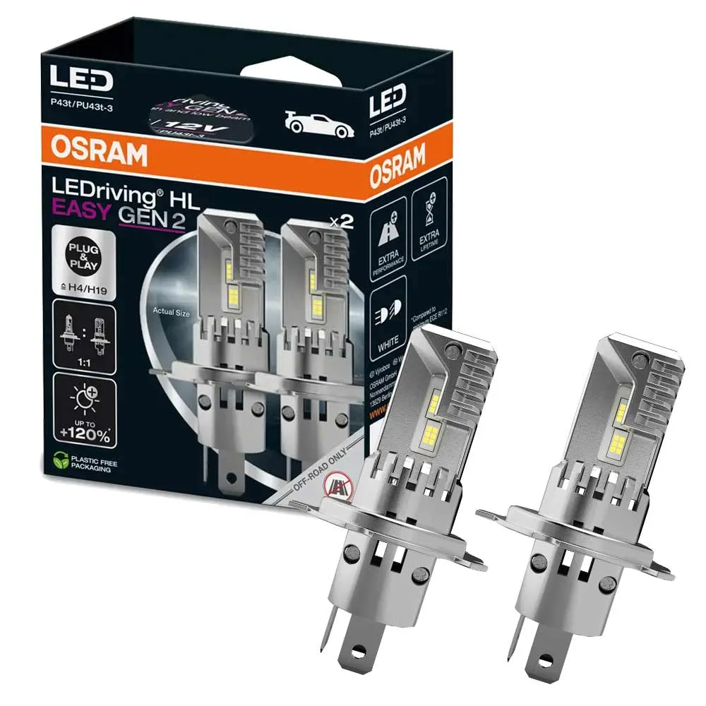 【Osram 歐司朗】LED直上型二代 HS1/H4/H19 加亮120%汽車大燈 6500K/冷白光 2入(公司貨)