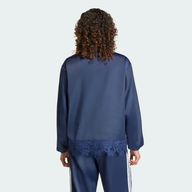 【adidas 愛迪達】運動外套(LD1803 女款ORIGINALS寬鬆休閒夾克 蕾絲下擺設計)