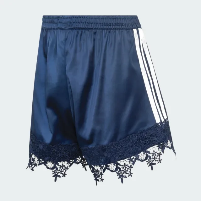 【adidas 愛迪達】緞面蕾絲短褲(LD1811 女款ORIGINALS寬鬆休閒運動短褲 )