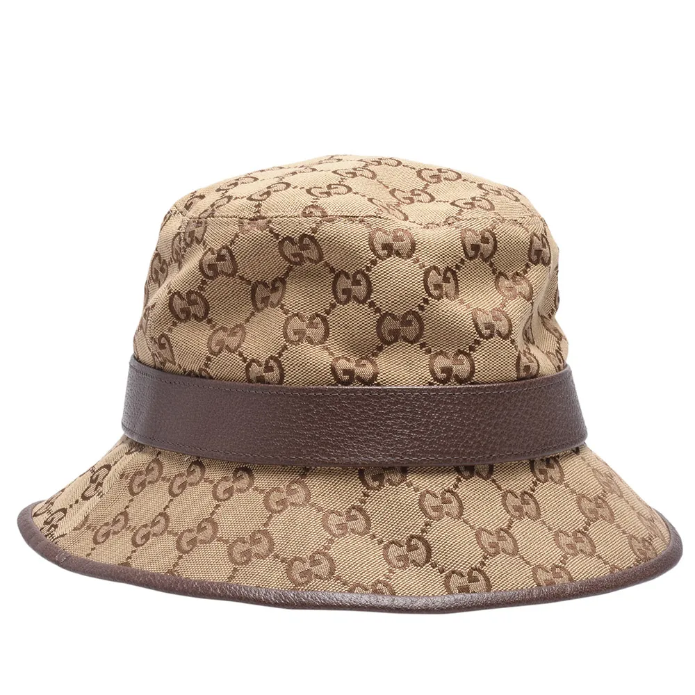 【GUCCI 古馳】經典GG LOGO帆布皮革飾邊漁夫帽(576587-4HG62-2564)