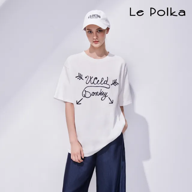 【Le Polka】刺繡文字長版上衣-女