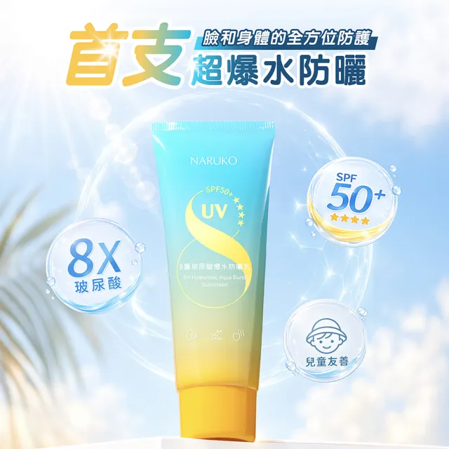 【NARUKO 牛爾】8重玻尿酸爆水防曬乳60ml+茶樹神奇溫柔卸妝巾 50片/包
