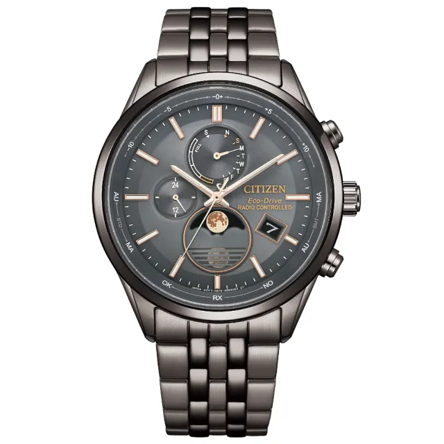 【CITIZEN 星辰】GENTS 韋禮安廣告款月相光動能電波時尚男錶-灰x黑/42mm 禮物(BY1037-51H)送禮