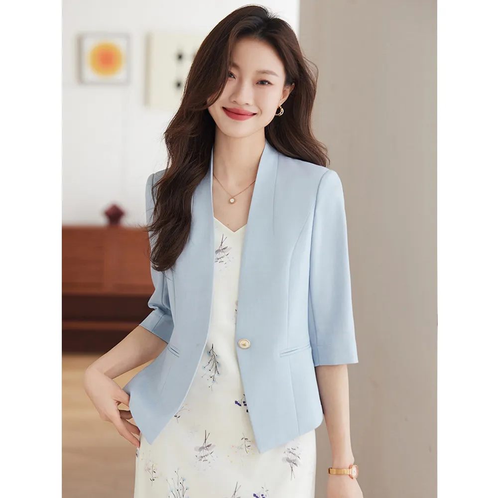 【Paiya 派亞】夏季女士薄短款休閑氣質小西服西裝外套職業套裝女裝中袖修身(S-4XL)