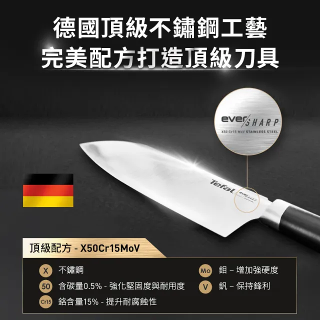 【Tefal 特福】Eversharp系列不鏽鋼主廚刀16.5CM(含磨刀石架)