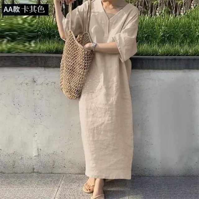 【巴黎精品】極速出貨 女連身裙寬鬆洋裝大尺碼長裙連衣裙A字裙大碼女裝(五分袖襯衫裙女裙子多款a1fd7 2G)
