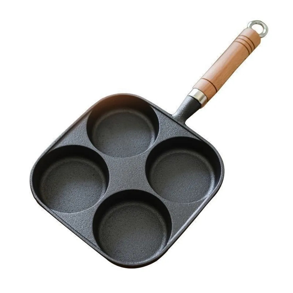 【Quality 聚家】煎鍋 四孔煎蛋鍋 薄餅煎鍋 蛋餃鍋 不沾平底鍋 9cm直徑/加厚鍋底/不挑爐竈/防刮耐磨